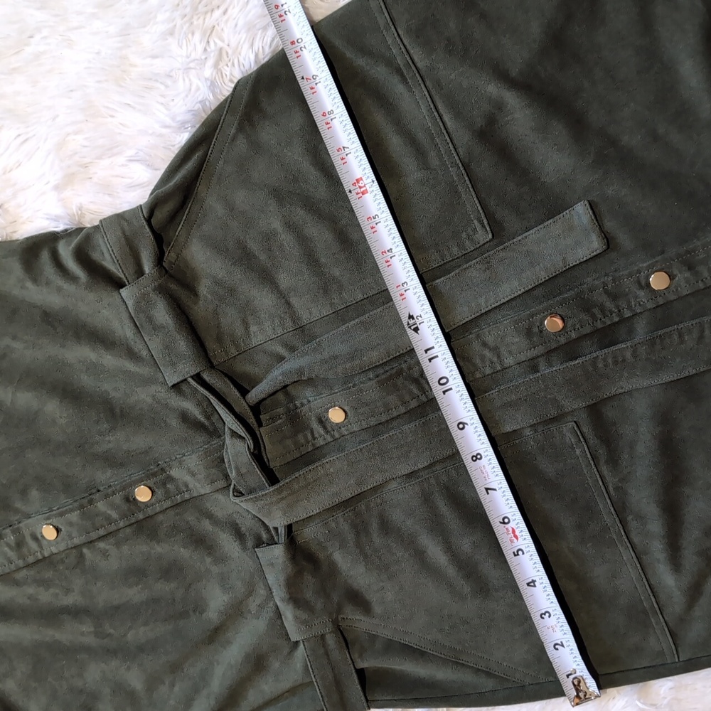 Banana Republic Sage Green Faux Suede Button Down Utility Shirtdress 6 - Picture 11 of 12